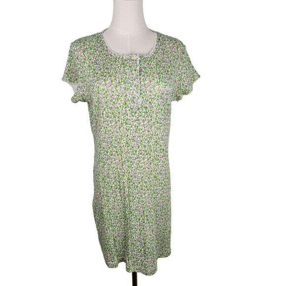 PinkK Vintage Y2K Kmart Floral Nightgown Sz Large Dainty Lace Trim Green Purple - Picture 1 of 10